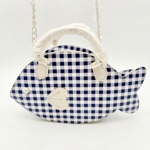 Luv Betsey LBFISH Betsey Johnson Gingham Fish Crossbody Bag Navy Blue White